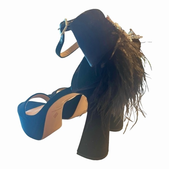 Antonio Melani Janie Black Velvet Platform Angel Rhinestone Bow Feather Size 7.5 - Picture 9 of 16